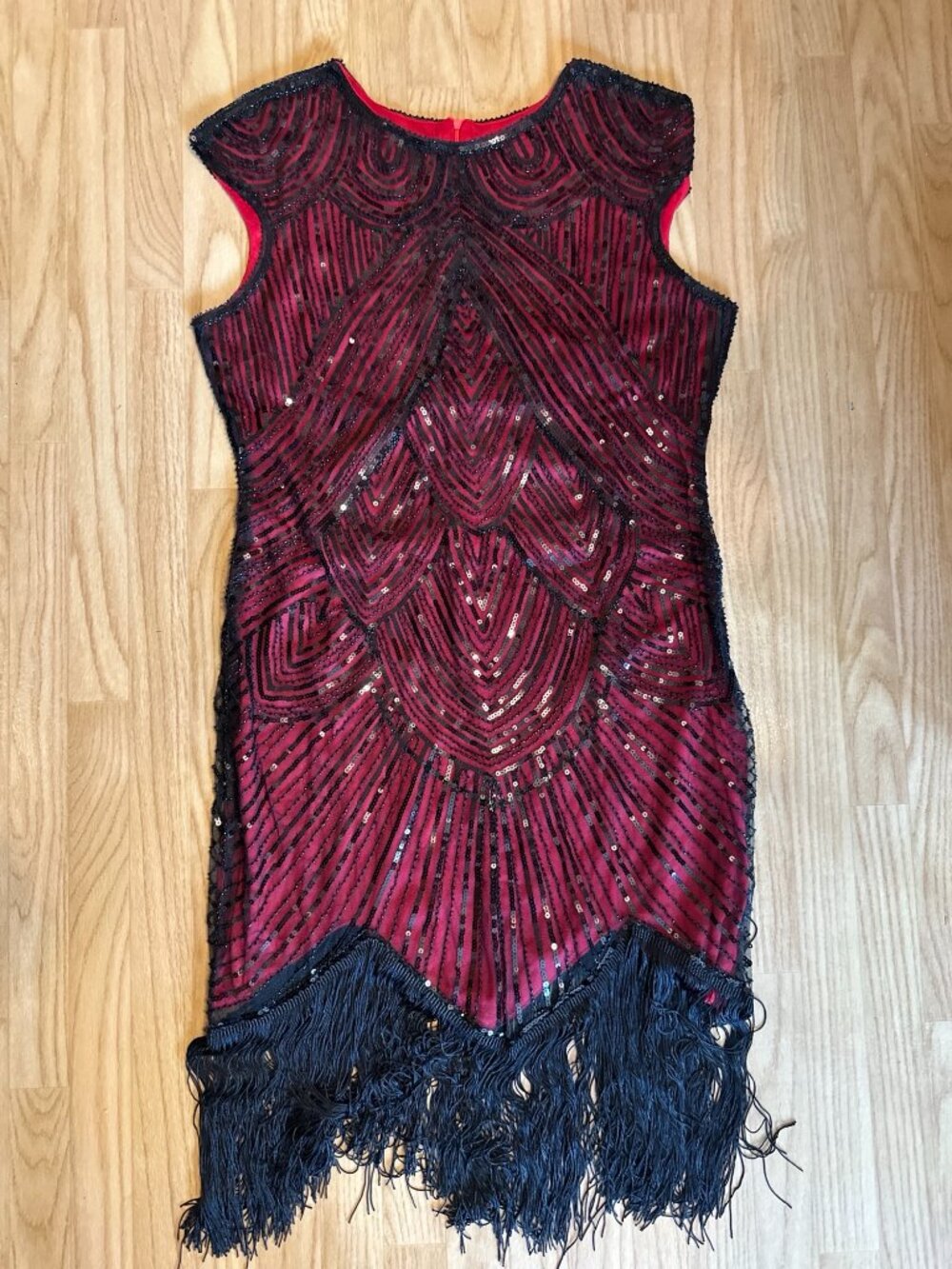 1920s Great Gatsby Flapper Costume XXL Sequin Fringe Dress 7 Piece Costume